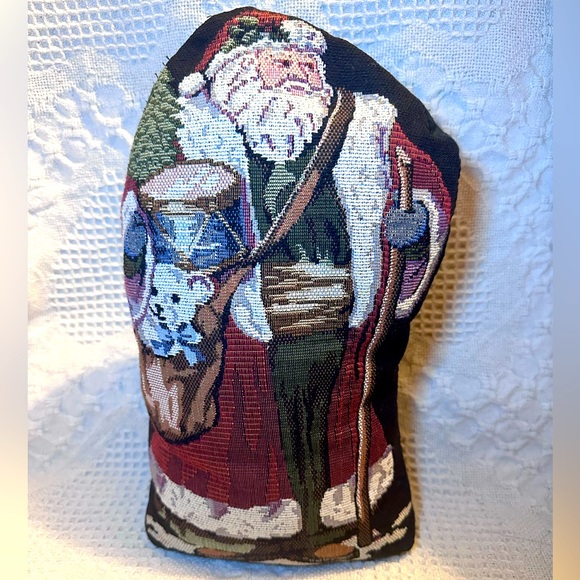 Vtg Santa🎅Claus Tapestry Door Stopper Weighted Bean Bag Christmas Decor LikeNew - Picture 1 of 11
